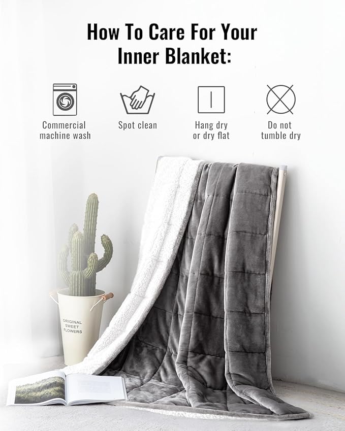 Uttermara Weighted Blanket Queen Size 15lbs 60x80 inches, Soft Plush Fleece, Cozy Warm White Sherpa Snuggle Thick Heavy Blanket Great for Sleep and Calming, Grey