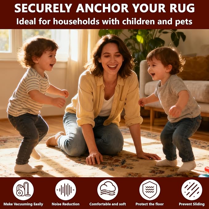 Non Slip Rug Pad Gripper, 6 x 9 Ft Extra Thick Foam Under Area Rug Carpet Pads for Any Hard Surface Floors, Keep Your Carpets Safe and in Place, Prevent Rug from Wrinkling or Buckling
