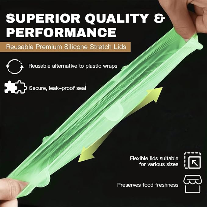 Reusable Silicone Stretch Lids – 18PCS Round & Square Stretchy Food Covers, Airtight & Leakproof, Microwave & Dishwasher Safe Green