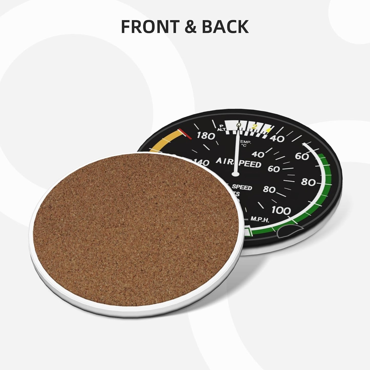 Airplane Aircraft Speedometer Pilot Flight Coasters for Drinks Set of 4, Absorbent Ceramic Drink Coasters for Coffee Table Wooden Table Cup Bar, 4 Inches