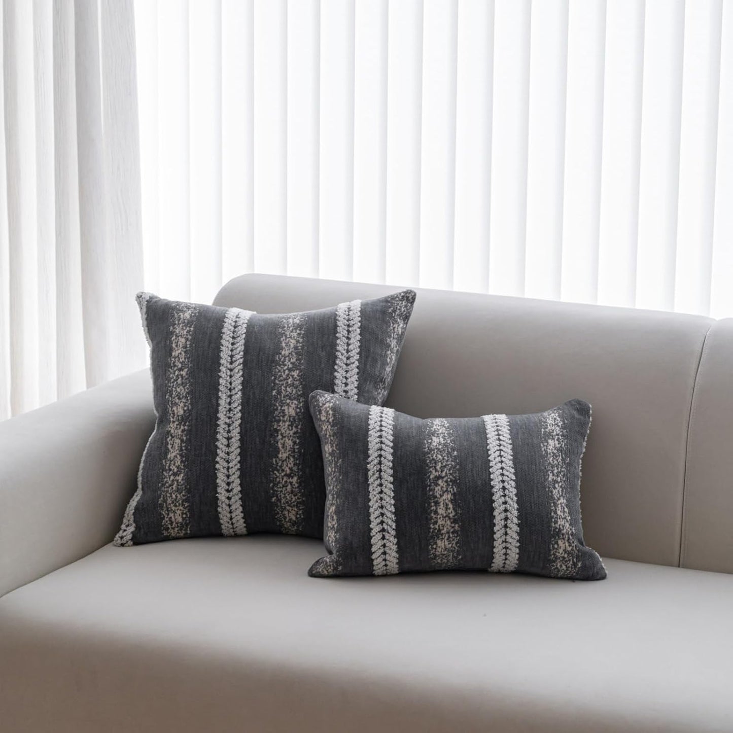 Pack of 1 Decorative Throw Pillow Covers 12x20 Inch, Pillow Cases for Living Room Couch Bedroom Farmhouse Home Decor, Soft Stripe Chenille Cushion Covers for Sofa Grey,20''x20''