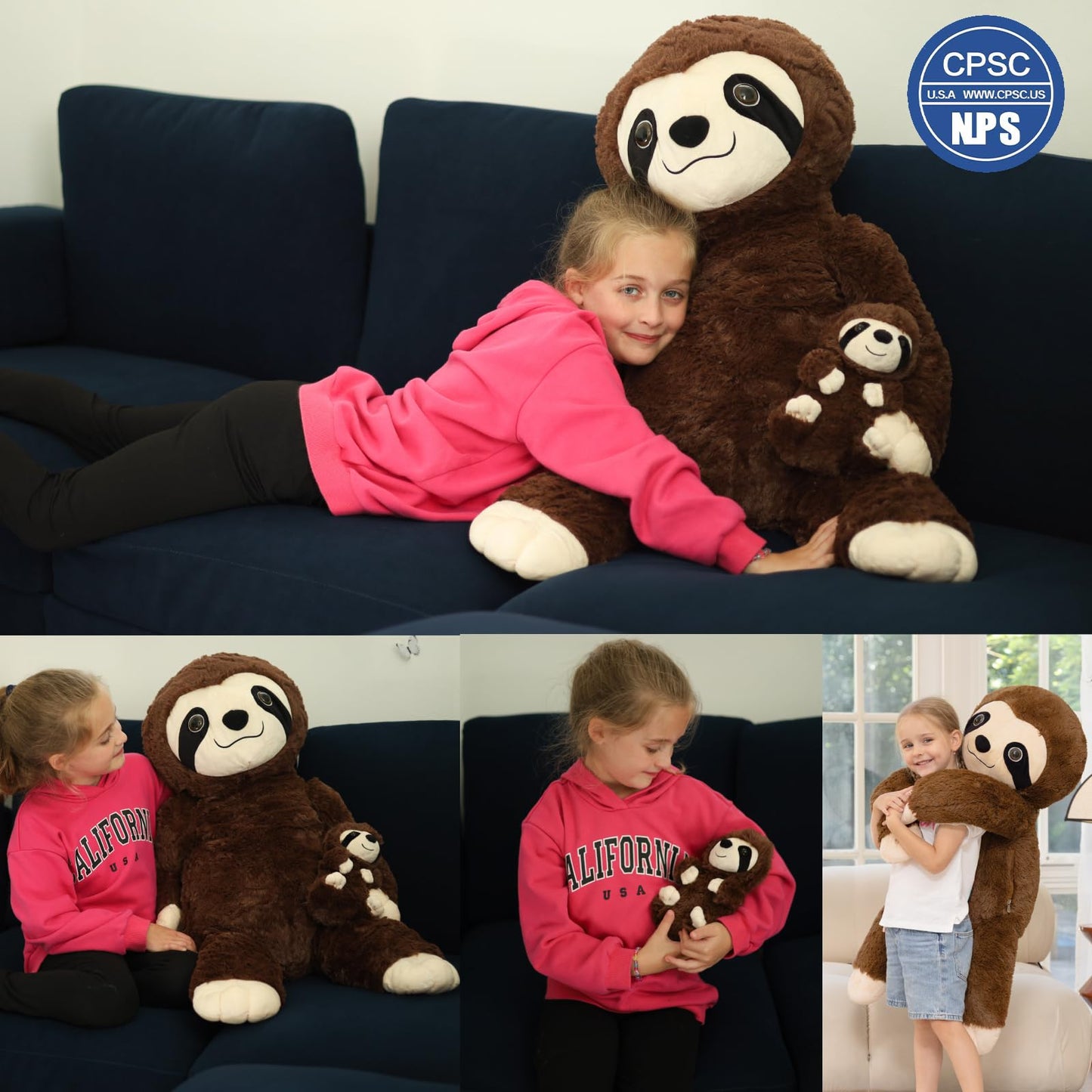 MorisMos Giant Sloth Stuffed Animal Hugging Plush Toys Duo,38" Big Mama and Baby Plush Sloth Toys for Kid Girl Boy,3ft Giant Stuffed Animals Gift for Birthday Baby Shower Decor Valentine's Christmas