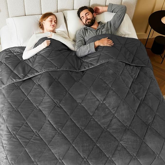 L'AGRATY Queen/King Size Weighted Blanket for Adults 15lbs, 80"x87" — Cooling Breathable Heavy Blanket with Glass Beads for Sleeping Perfect Hot Sleepers & Couples Machine Washable All-Season Grey