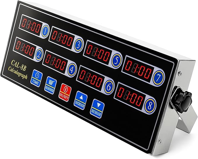 Commercial 8 Channels Digital Kitchen Timer, Stainless Steel Calculagraph Timer with Loud Alarm for Restaurant, Clock Reminder on Multiple Events