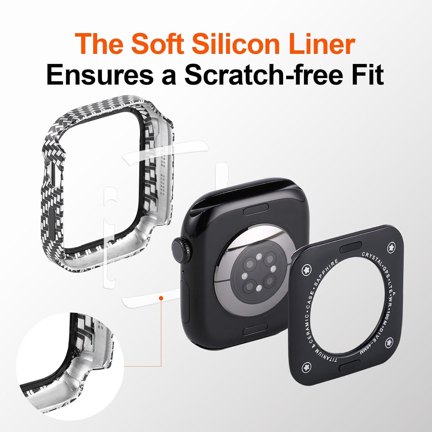3 in 1 Metal Apple Watch Screen Protector Compatible with Apple Watch Series 9 Series 8 Series 7 45mm, Ultra Thin Protective Cover and Ceramic Like Back Cover for Apple Watch Cover 45mm