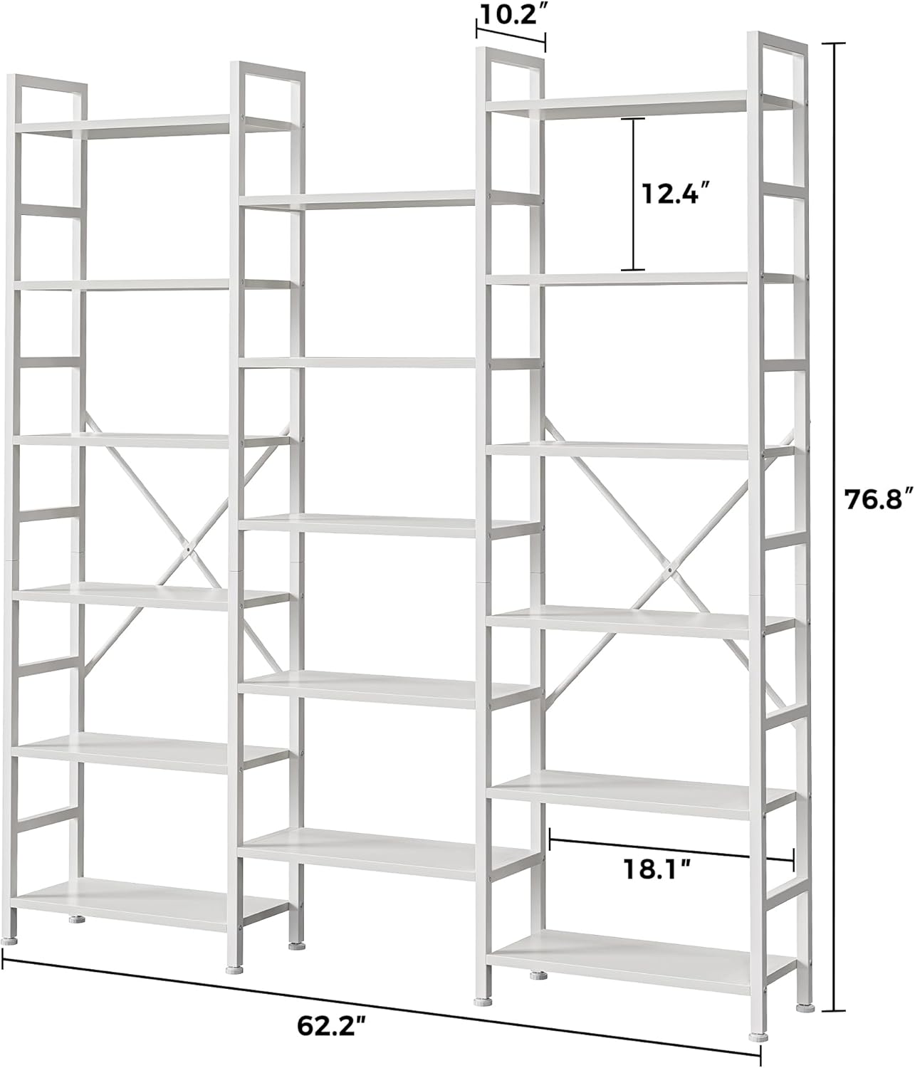 SUPERJARE Triple 6 Tier Bookshelf, Bookcase with 17 Open Display Shelves, Wide Book Shelf Book Case for Home & Office, White