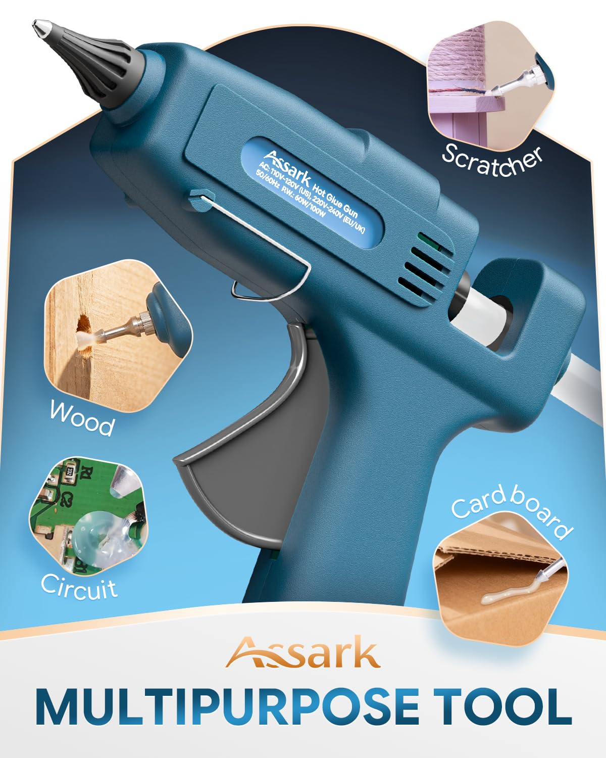 Dual Power 60/100W Hot Glue Gun, Fireproof Anti-Drip Fast Preheating Heavy Duty Industrial Glue Gun with 15 Glue Sticks, Adjustable Power for DIY Craft, Home Repair, Wood, Gift Wrapping