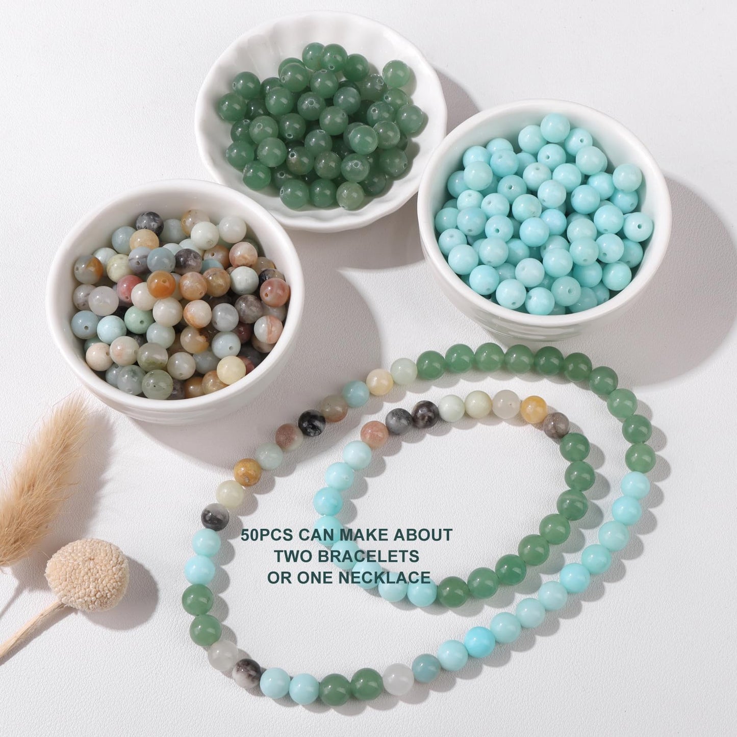 Risyfjew 50PCS 8mm Natural Green Aventurine Beads Gemstone Round Loose Beads for Jewelry Making Chakra Crystal Stone Beads for Bracelets Necklace Earrings Making Supplies (50pcs/Strand)