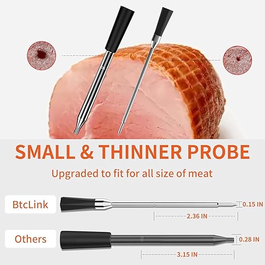 Smart Wireless Meat Thermometer Zero Wire with APP Remote Bluetooth Meat Thermometer, Food Thermometer for Remote Monitoring of BBQ Grill, Oven,Smoker,Pan (1, Black, Small)