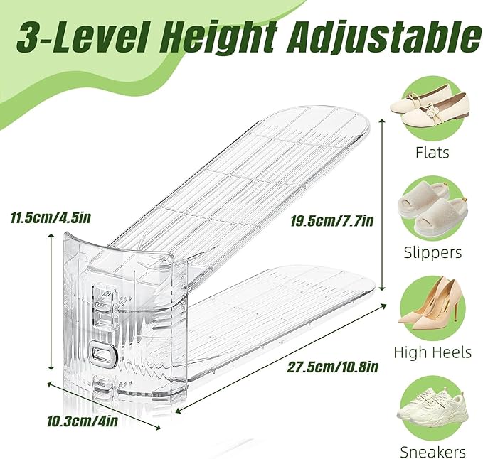 Shoe Slots Organizer,24 Pack Transparent Shoe Stacker Adjustable Shoe Slot Organizer Space Saver Shoe Rack Holder Shoes Storage Organizers for Closet,Transparent
