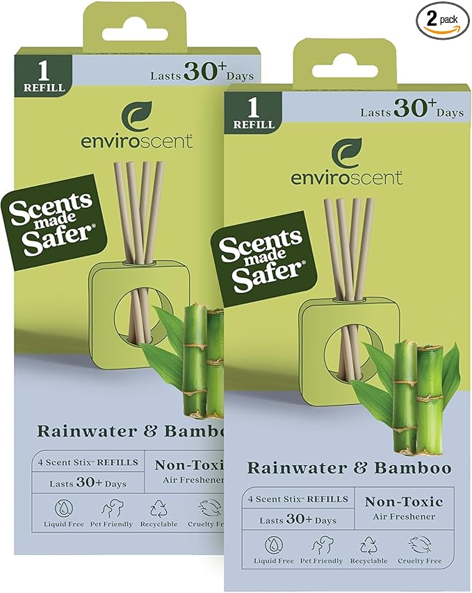 Enviroscent Non-Toxic Air Freshener for Home (Rainwater & Bamboo) Essential Oil Diffuser | Air Freshener & Room Freshener | Home Fragrance Last Over 30 Days | 8 Scent Stix Refills