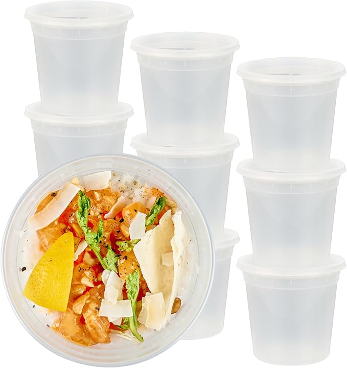 Restaurantware-Asporto 24 Ounce To Go Boxes, 100 Microwavable Round Soup Containers - Clear Plastic Lids Included, Do Not Contain BPA, Clear Plastic Soup Containers, Disposable