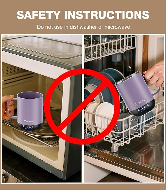 Kepwam Heated Coffee Mug T1-14oz Fast Heating & Longer Battery Life Self Heating Coffee Mug Hot to 149℉ - Touch & App Controlled Mug Coffee and Hot Beverage Warmer, Gifts for Women and Men