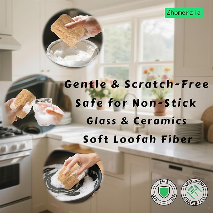 Natural Loofah Dish Sponge,Compostable, Kitchen Sponge,All-Purpose,Non-Toxic,Plant-Based,Eco-Friendly (Pack of 30)