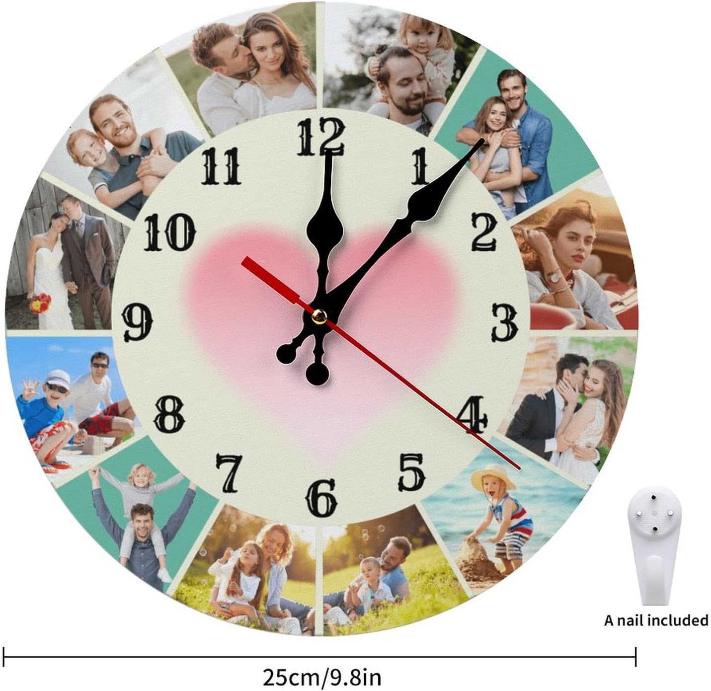 Custom Wall Clock,Personalized Wood Clock add Your Photo/Text,Customizable Silent Round Decoration for Kitchen Bathroom 23.6inch style7
