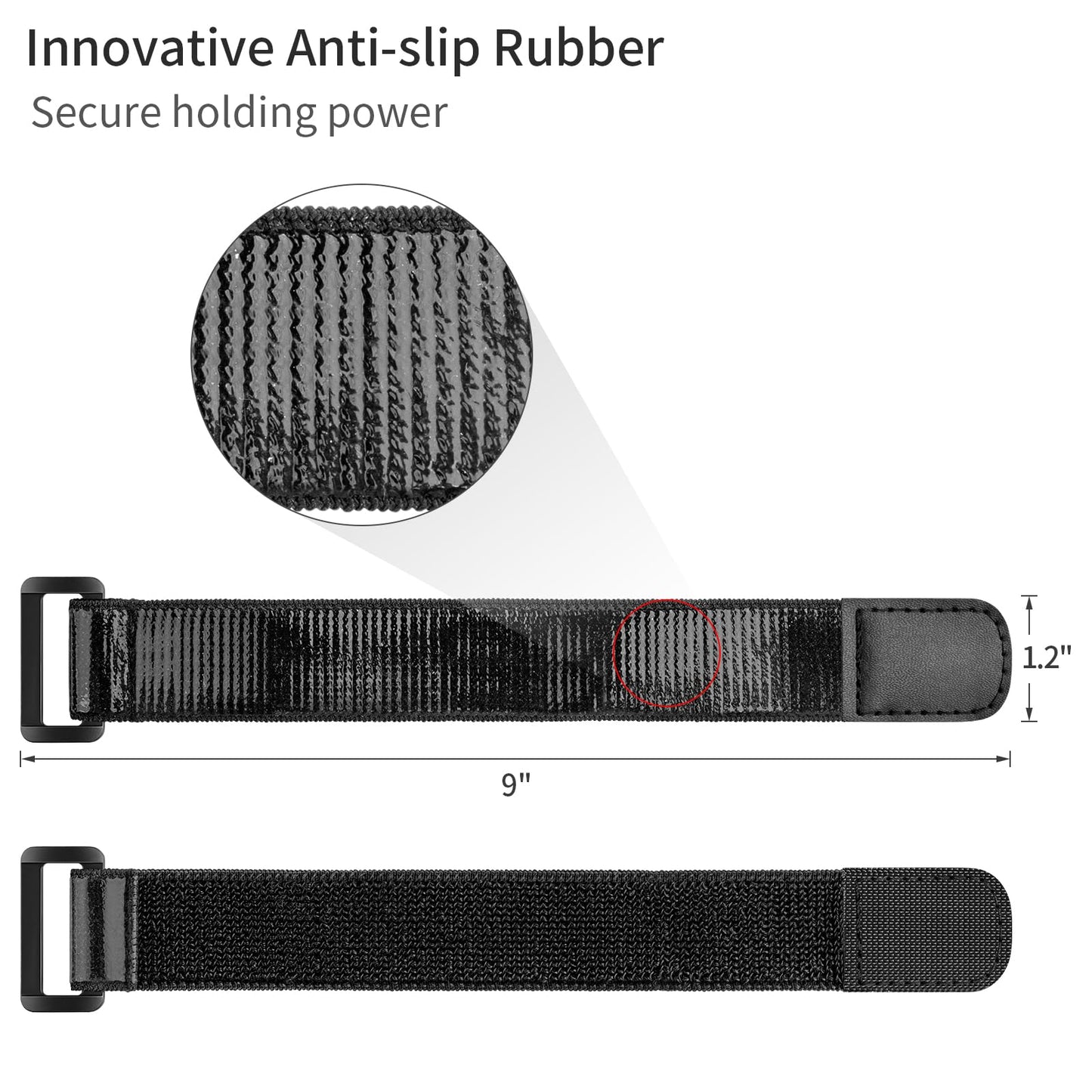 Trilancer Elastic Cinch Straps With Anti-Slip Strips, 9 X 1.2 (10 Pack) Heavy Duty Multipurpose Hook And Loop Straps For Extensi