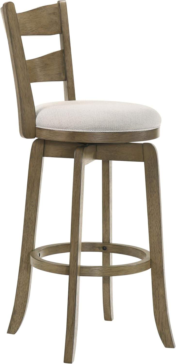 Armen Living Blair 30 in. Putty Brown Bar Height Rubberwood Swivel Barstool with Cream Fabric Seat - Set of 2