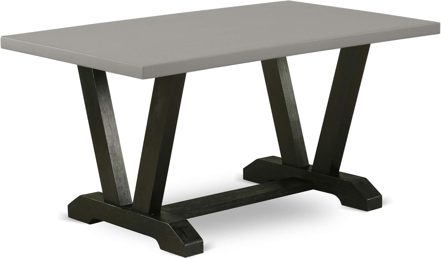 East West Furniture V697EL635-9 9 Piece Dining Set Includes a Rectangle Dining Room Table with V-Legs and 8 Doeskin Linen Fabric Upholstered Parson Chairs, 40x72 Inch, Multi-Color