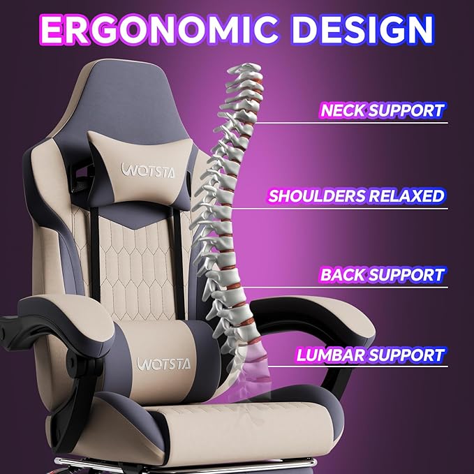 Gaming Chair with Footrest, High Back Gaming Chairs PVC Leather Ergonomic Gamer Chair with Adjustable Headrest Lumbar Support Racing Style Video Gaming Chair for Office/Home (Grey)