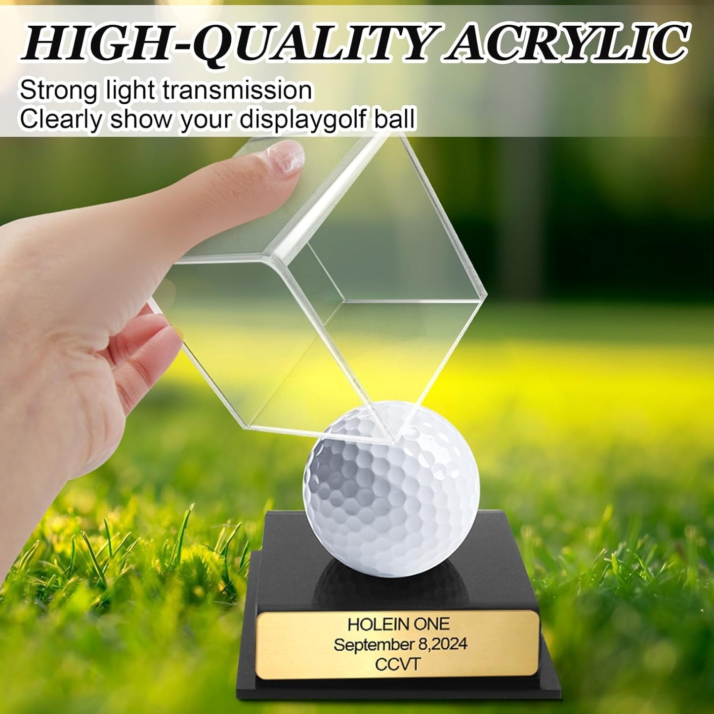 Custom Golf Display Case, Acrylic Golf Ball Display Case, Custom Engraved Plaque, Showcase Your Cherished Golf Ball Memorabilia (Pink Gold)