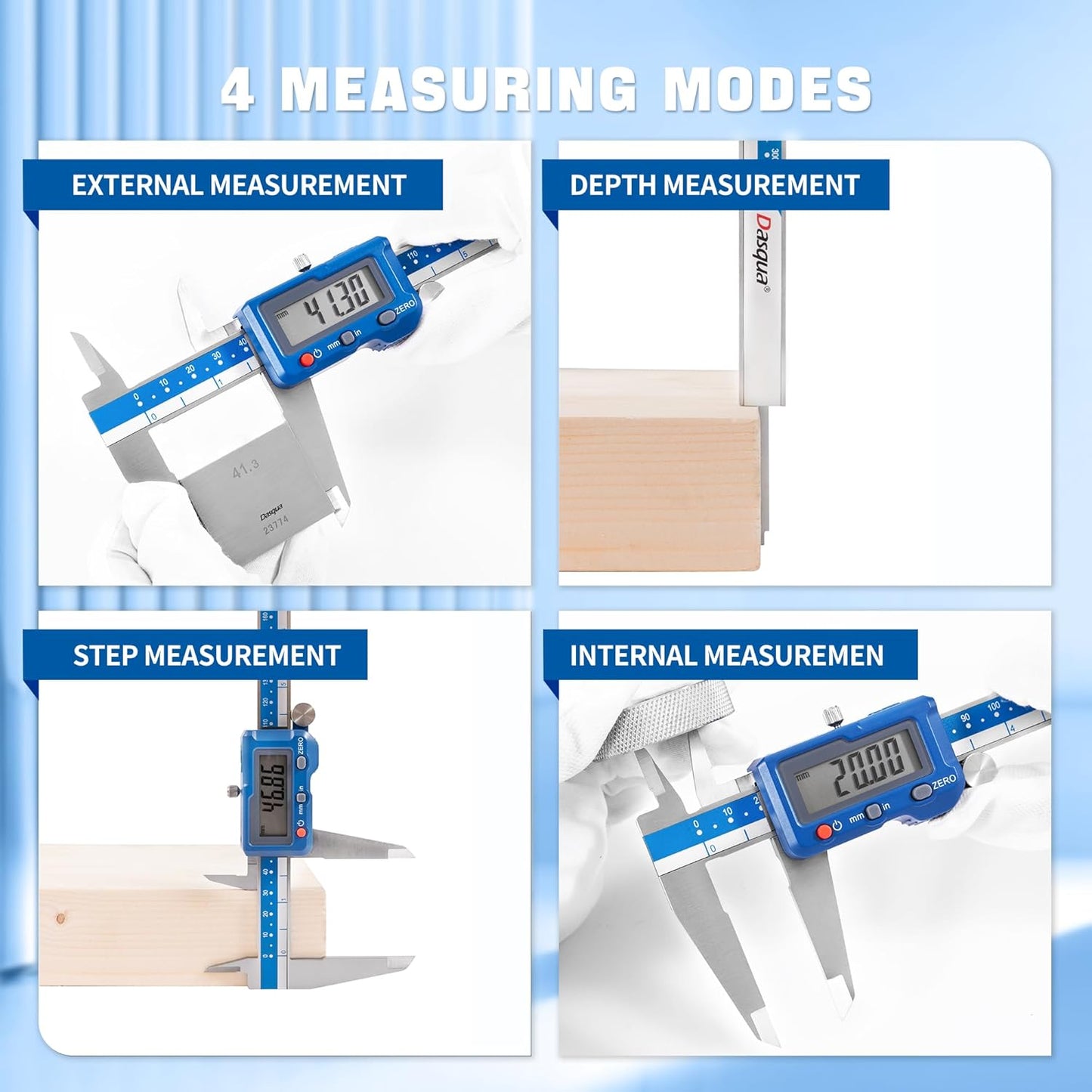 Dasqua 12”/300mm Digital Caliper, Stainless Steel Precision Measuring Tool with Advanced Dual Chip, Large LCD, Resolution 0.0005”/0.01mm, Accuracy ±0.0012”/0.03mm