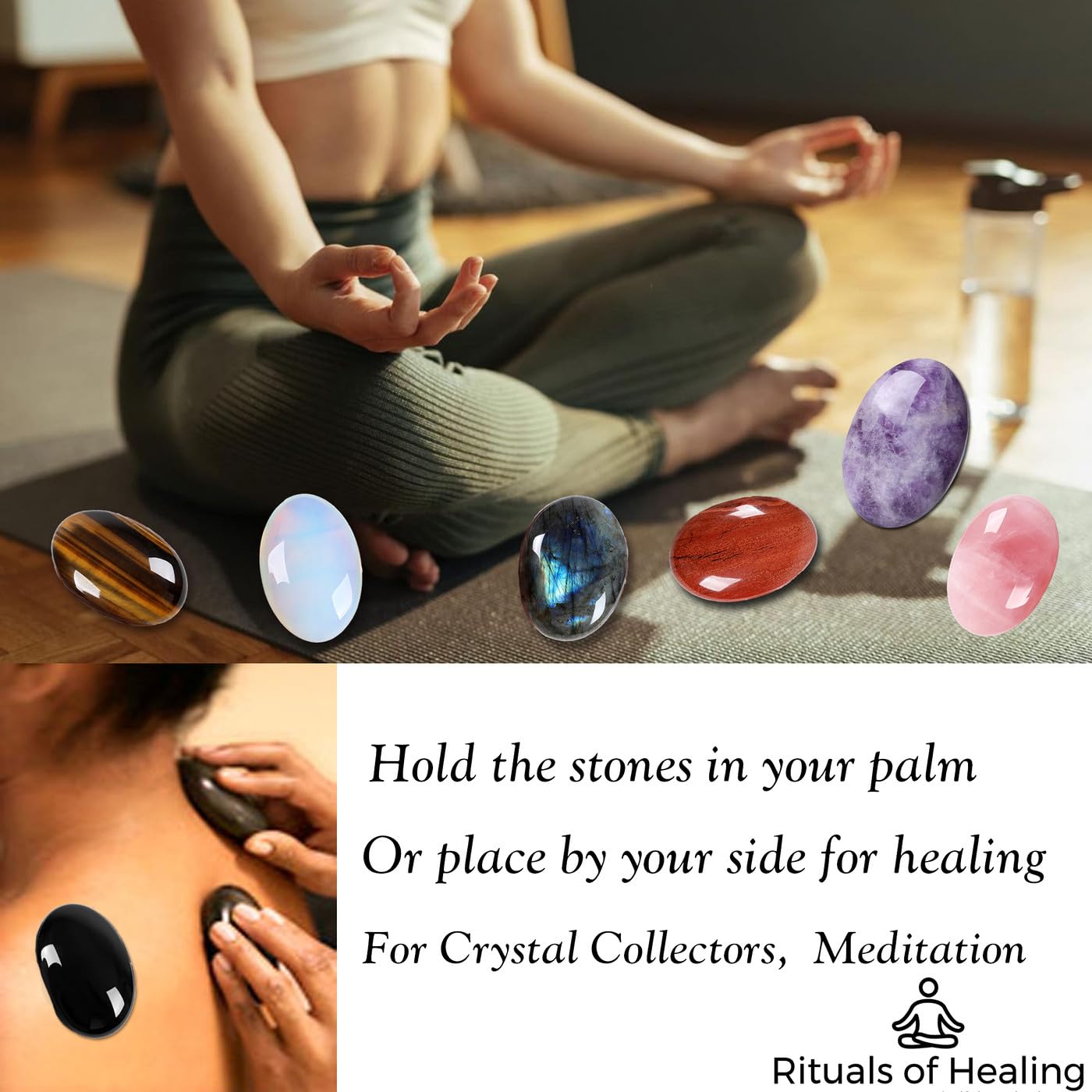 MAIBAOTA 2.4" Large Crazy Lace Agate Crystal Stone Polished Palm Stone Healing Crystals 0.7" Thick Natural Reiki Gemstone Worry Stone Energy Balancing Anxiety Stress Relief Meditation 1 Pc