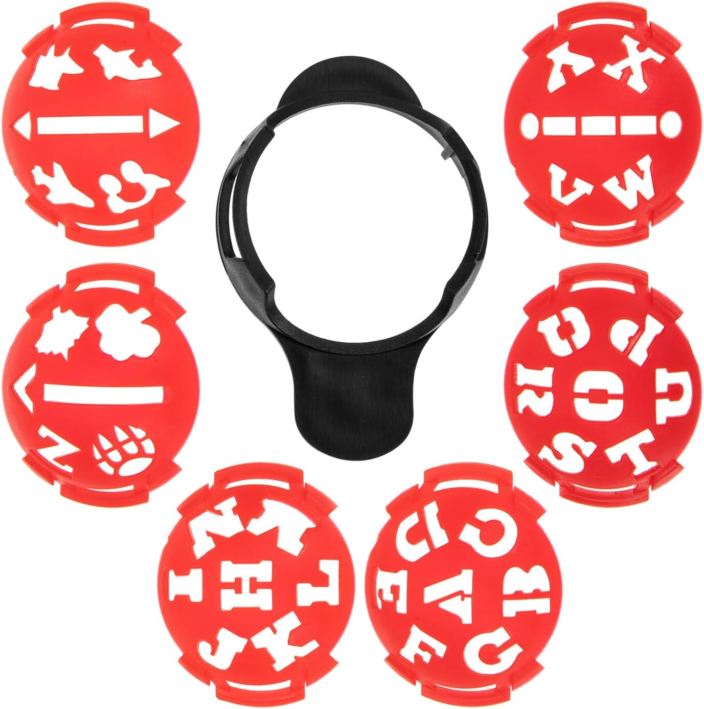 Kisangel Golf Ball Marking with Letter and Pattern Stencils Abs Golf Accessories for Accurate Line Drawing Front and Back Use Alignment Tool for Golfers Black Red