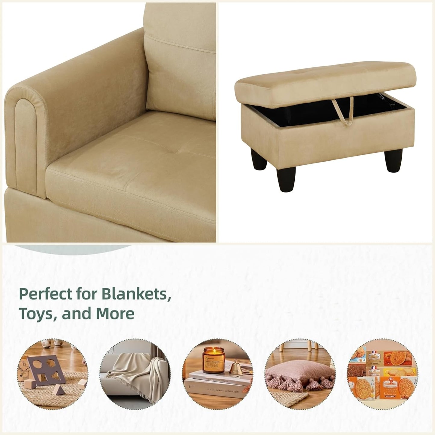 L Shaped Sectional Couches for Living Room, Modern Modular Sectional Sofa with Ottoman Storage, Comfy L Shaped Couch with Chaise for Bedroom Apartment Furniture, Beige