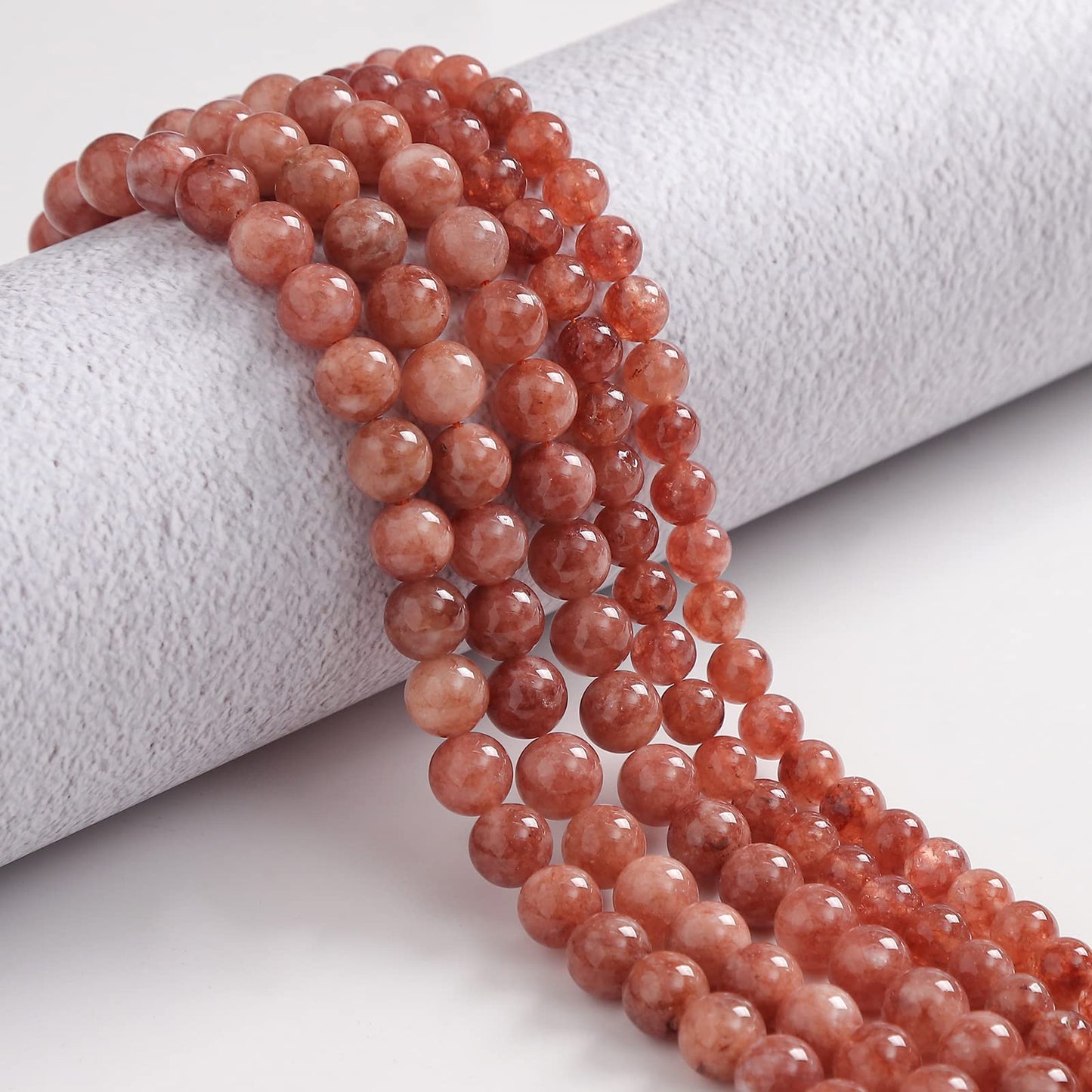 35pcs 10mm Natural Stone Beads Sunstone Chalcedony Beads Energy Crystal Healing Power Gemstone for Jewelry Making, DIY Bracelet Necklace