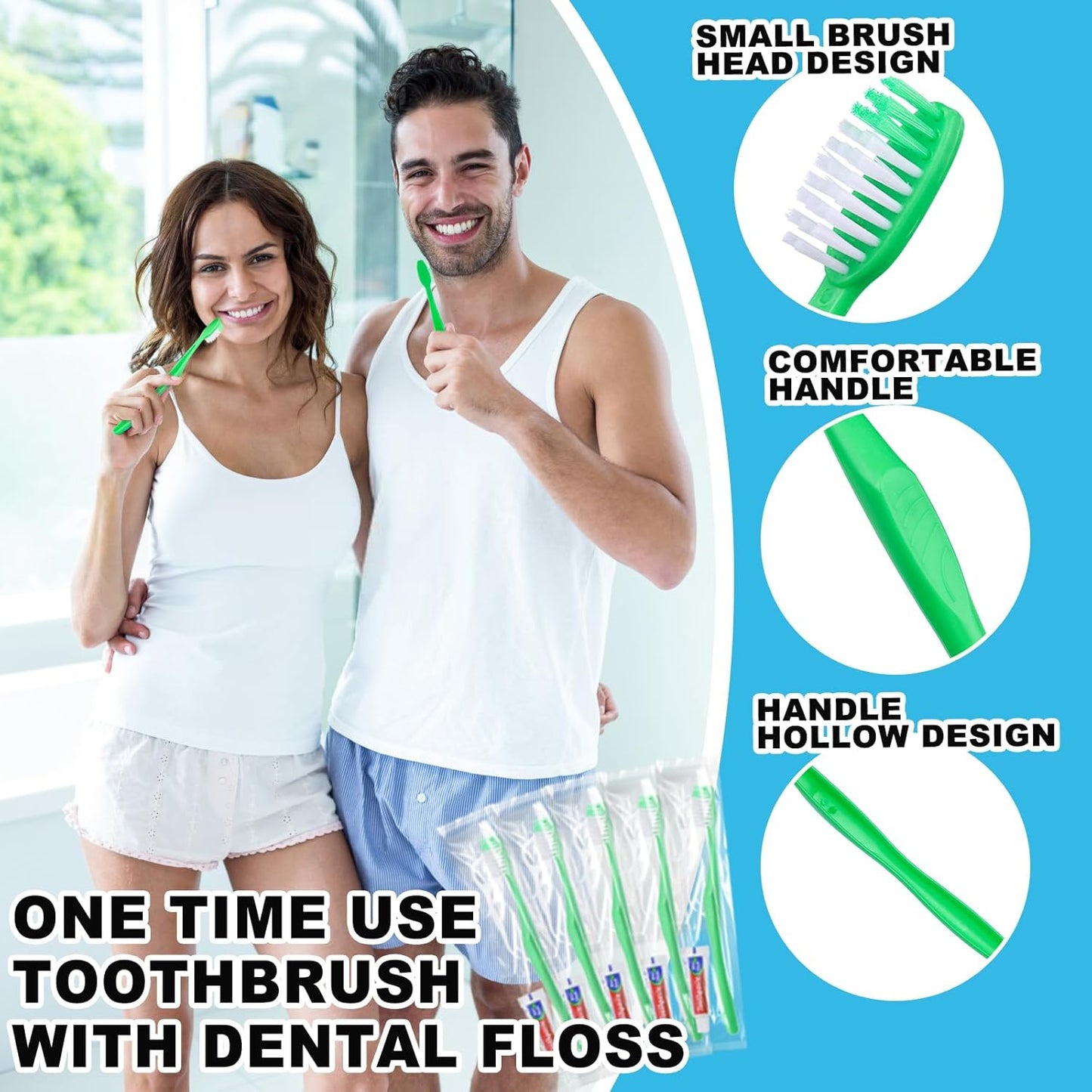 Disposable Toothbrushes with Toothpaste and Floss,100Pcs Green Single Use Individually Wrapped Disposable Travel Toothbrushes and Dental Floss Kit Bulk for Homeless,Airbnb,Hotel,Dentist