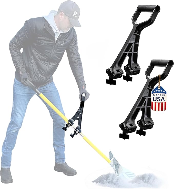 Universal Handle Attachment for Snow Shovel, Weedeater, String Trimmer, Rake & More | Versatile Ergonomic Back Saving Attachment for All Gardening Tools | Made in The USA (2 Pack)