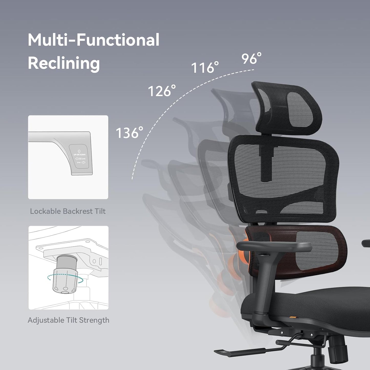 Newtral Office Chair Ergonomic - Home Office Desk Chair, Auto-Following Lumbar Support, 4D Armrest, Seat Depth and Height Adjustable for Long Time Sitting (Without Footrest, Black)