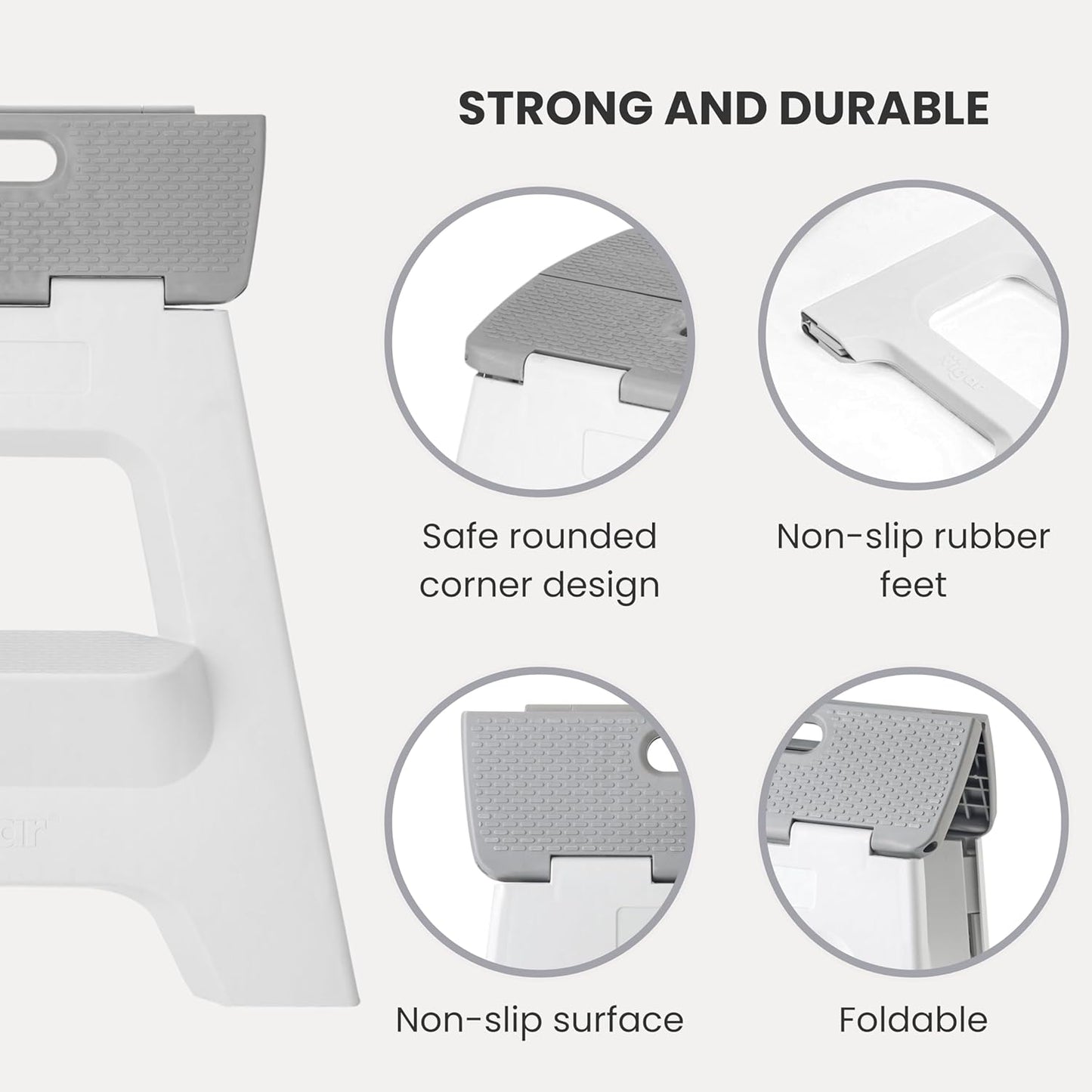 Vigar Compact Step Stool Foldable, 16-inch Two-Step Stools for Adults up to 330 Pound, Lightweight Stool, Non-Slip Folding Step Stool, Gray
