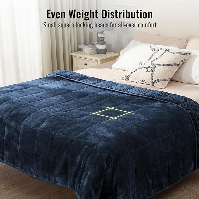 Uttermara Weighted Blankets for Adults Full Size, 15lbs 48x72 inches Blanket with Soft Warm Plush Sherpa Fleece, Washable Thick Heavy Throw for Sleep, Anxiety and Calming, Navy Blue