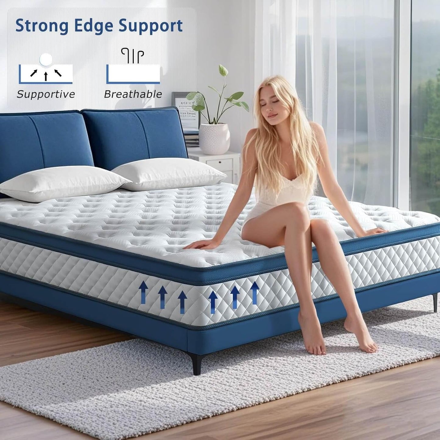 14 Inch Queen Mattress Medium Firm Hybrid Queen Size Bed Mattresses, Memory Foam Mattress in a Box for Pressure Relief, Individual Pocket Spring-Motion Isolation with Edge Support, CertiPUR-US