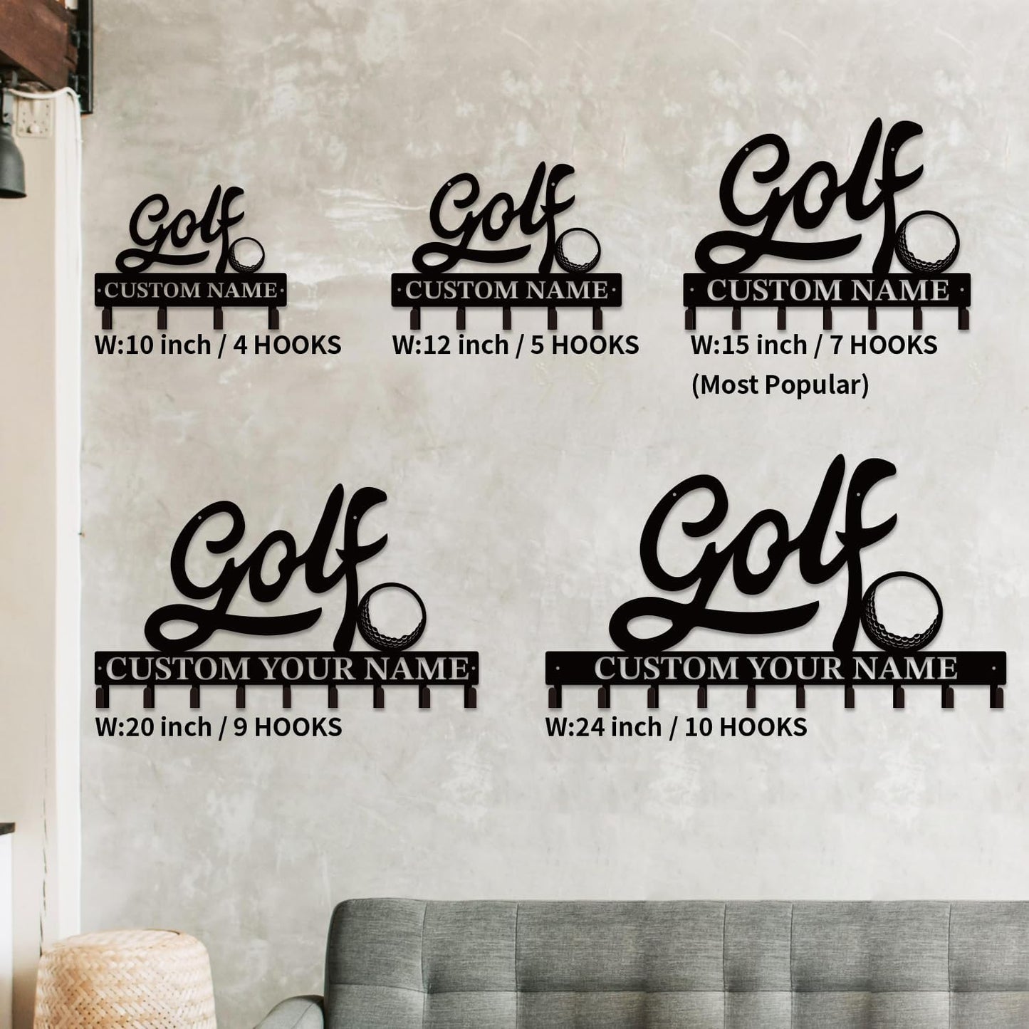 Personalized Custom Name Golf Ball Wall Keys Hooks,Metal Golf Art Clothes Hooks,Metal Golf Lover Wall Home Storage Decorative,For Front Door, Hallway, Kitchen, Bedroom,Keys,Hats (Style H)