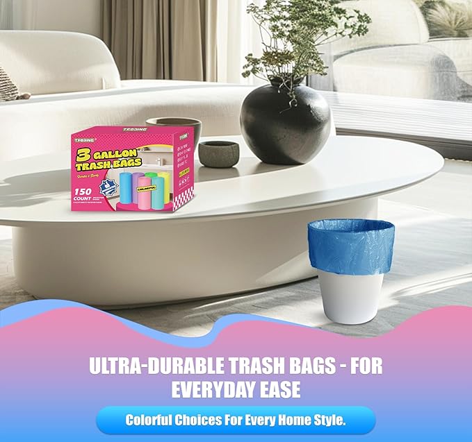 Small Trash Bags 3 Gallon -150 Count Mini Garbage Bags Unscented,12 Liter Colored Plastic Trash Can Liners,Strong Wastebasket Liners for Bathroom Toilet and Home