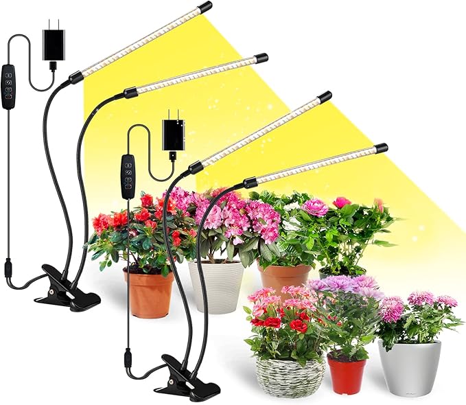 bseah Grow Light Plant Light Indoor Plants, Full Spectrum Clip Plant Growing Lamp, 10-Level Dimmable, Auto ON & Off Timer (2 Pack)