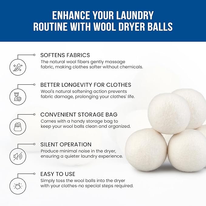 Ezhippie Quality Wool Dryer Balls - 4 XL Pack - 1000+ Loads - Pure Organic Wool - Reusable Natural Fabric Softener Perfect with Essential Oils, Reduce Clothing Static and Wrinkles