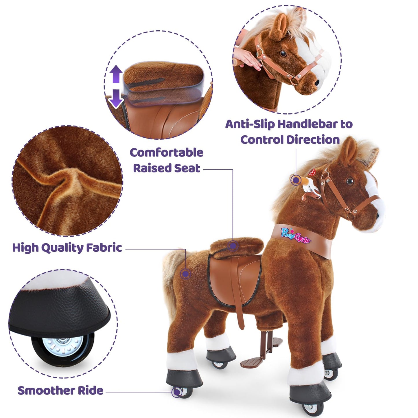 PonyCycle Ride on Horse Toy for Toddlers 3-4, Sound Function, Ride on Pony with Brake, Kid Powered, Mechanical Walking Horse Stuffed Animal, Ride on Pony, Everyday Fun Size 3 Brown Ux324