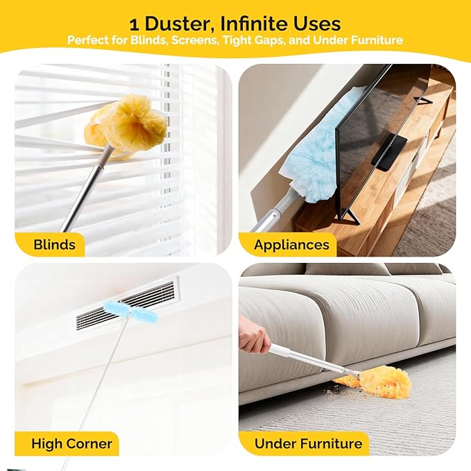 6 FT Extendable Duster Handle with 20 Pcs Refills, Heavy Duty Starter Kit Compatible with Swiffer, Disposable Microfiber Dusting Pads for Ceiling, Fan, Window & Hard to Reach Areas Cleaning