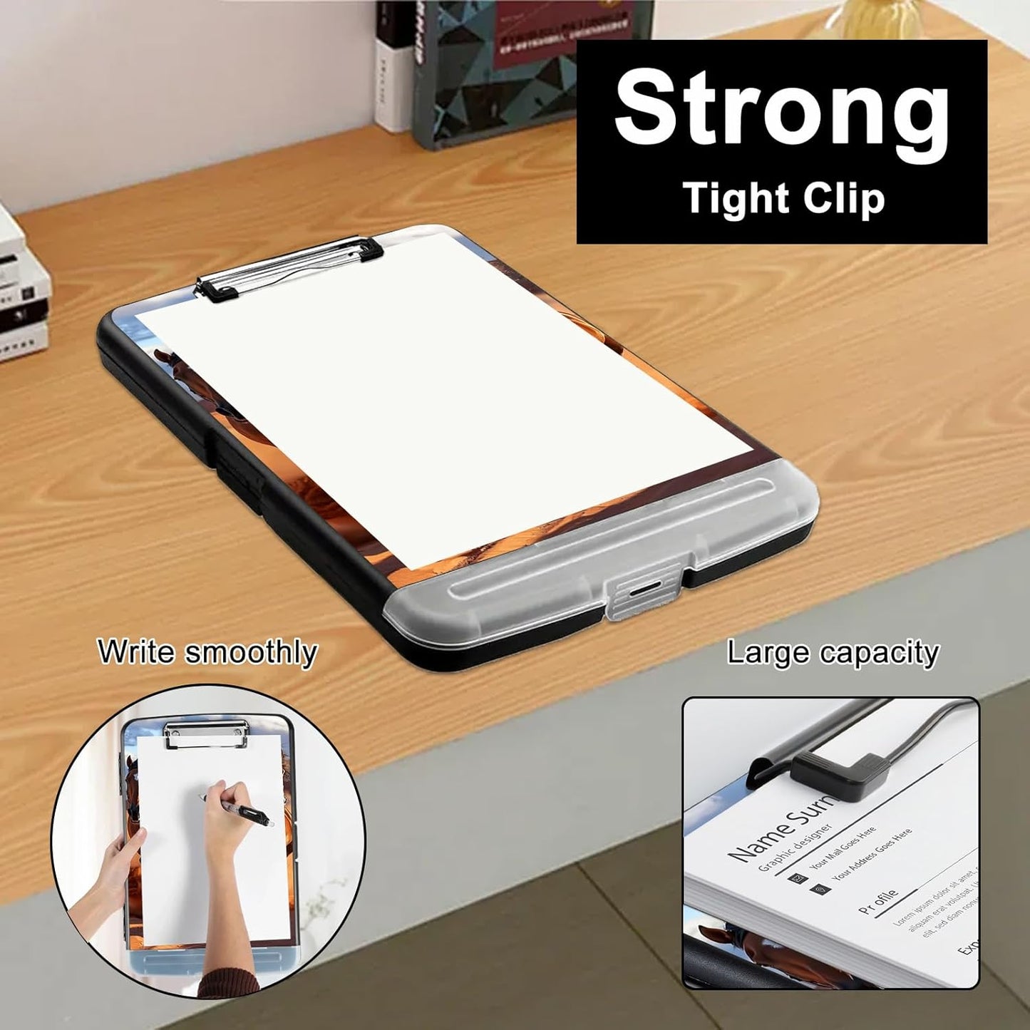 Clipboard with Storage - Large Capacity,Nursing Clipboard with Pen Holder,Heavy Duty,Plastic Side-Opening Folder for Teacher,Nurse - Brown Running Horses