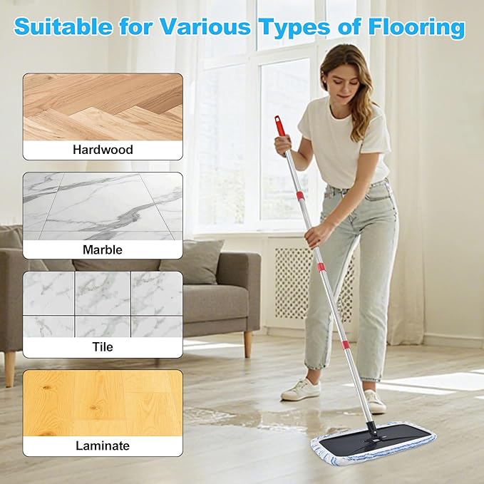 Microfiber Flat Mops for Floor Cleaning,Dust Mop for Hardwood Floors,Flat Mop Set with 4 Mops Pads and 58"Stainless Steel Handle for OCedar Hardwood Floor'N More Microfiber Mop,Use to Wet&Dry Cleaning