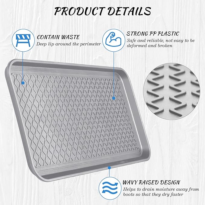 4 Pieces Shoe Tray for Entryway, Waterproof Boot Tray Shoe Mat Multi-Purpose Dog Cat Bowl Mat Pet Food Tray Boot Mat for Entryway Indoor Outdoor Floor Protection (Grey,30 x 15 x 1.2 Inch)