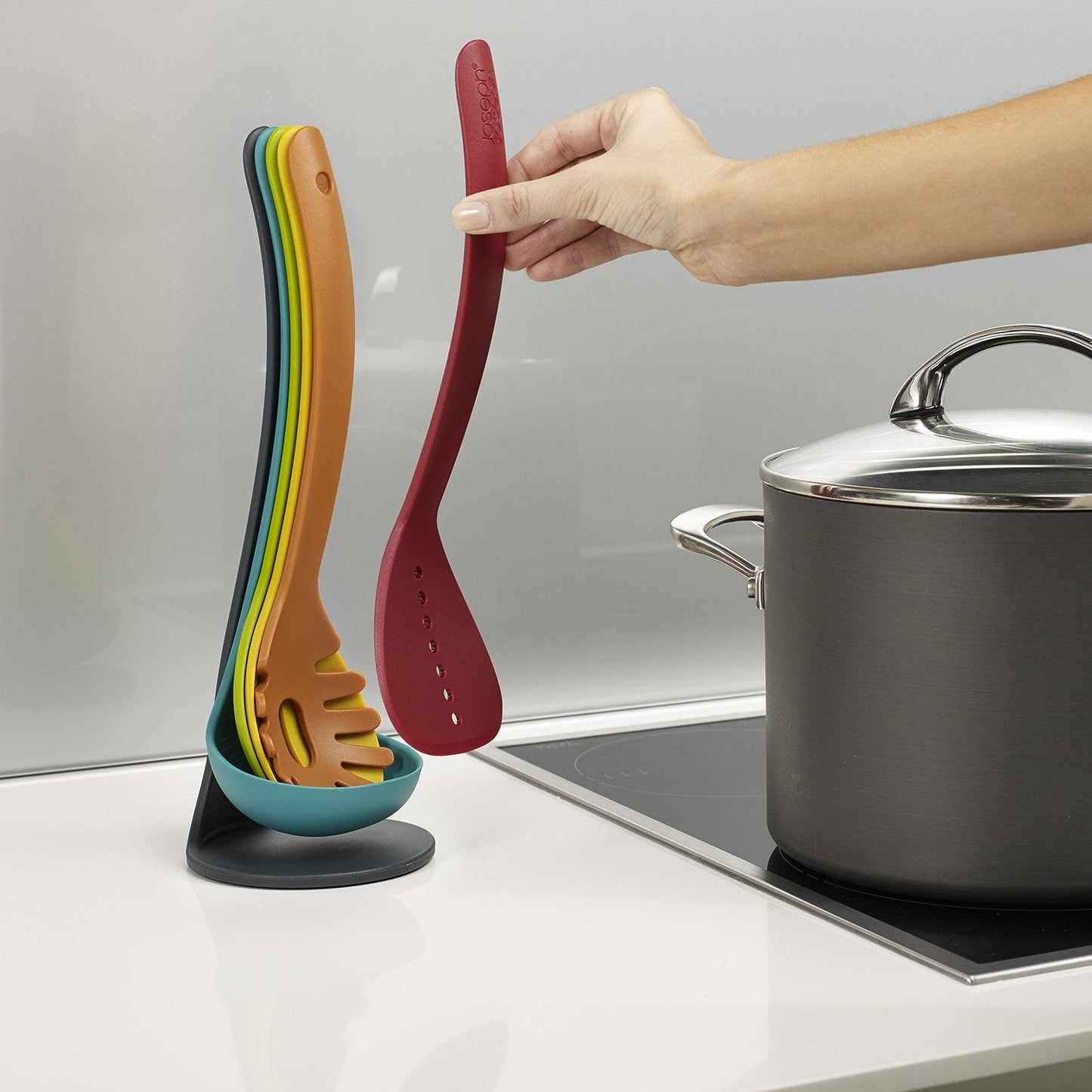 Joseph Joseph Nest Utensils Compact Stacking Kitchen Tool Set with Magnetic Storage Stand Nylon, 5-piece, Multicolored