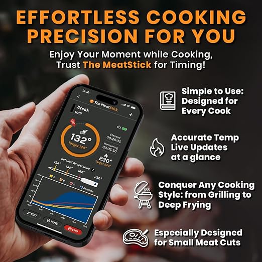 MeatStick Chef WiFi Travel Kit [Unlimited Range] | Quad Sensors Smart Wireless Meat Thermometer with Bluetooth | for Grilling, BBQ, Air Fryer, Deep Frying, Oven, Sous Vide, Rotisserie