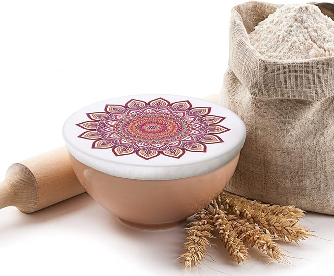 Patelai 10 Pcs Bowl Covers Reusable in 5 Size Stretch Cloth Fabric Elastic Food Storage Bowl Covers Bread Sourdough Lids for Proofing Food Fruits Leftover(Warm Color,Retro Style)