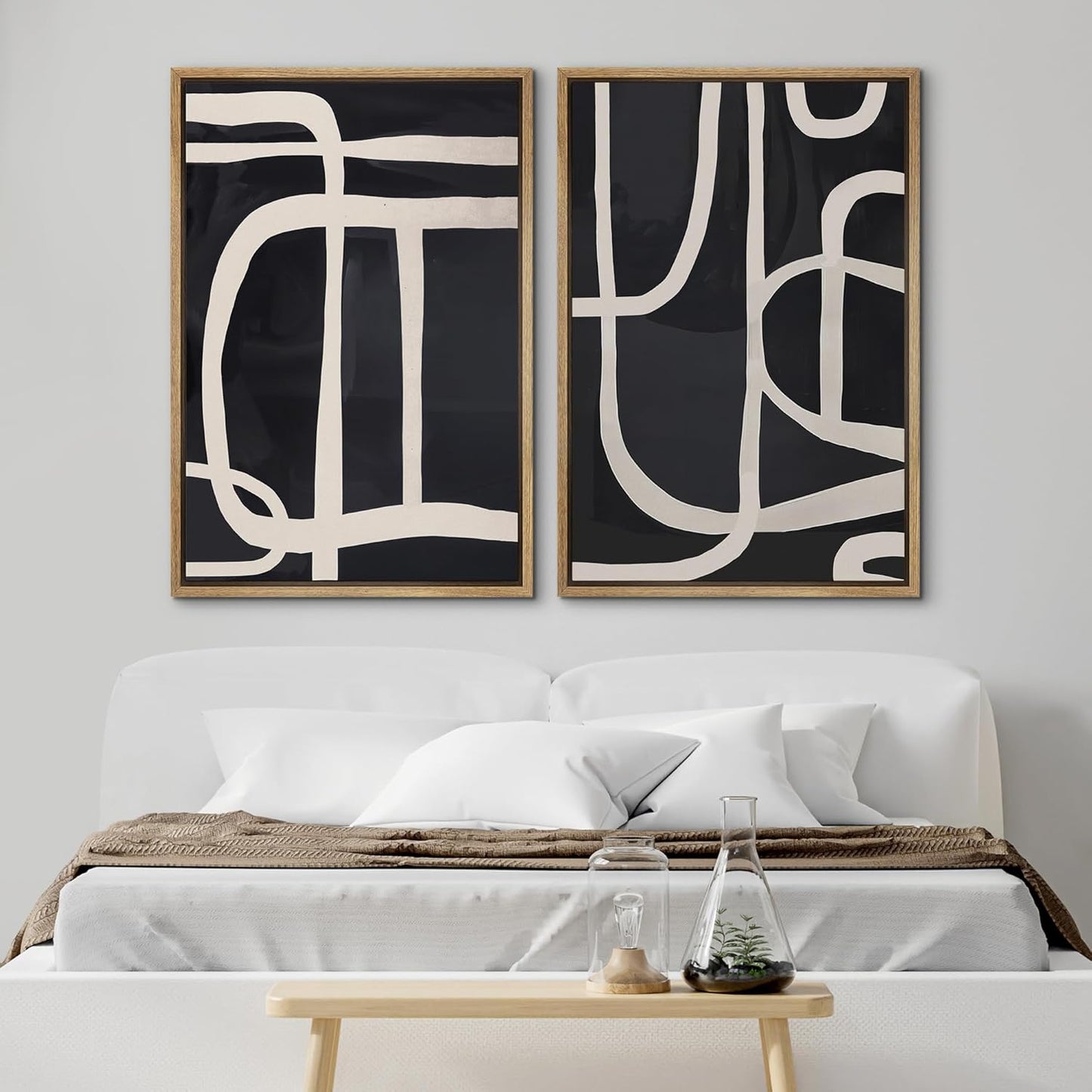 SIGNWIN Framed Canvas Print Wall Art Modern Graphic Black and White Curved Line Patterns Illustrations Modern Art Decorative Contemporary for Living Room, Bedroom, Office - 24"x36"x2 Natural