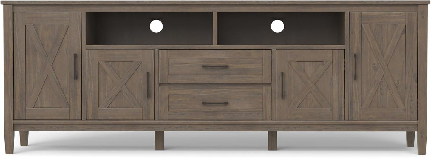 SIMPLIHOME Ela SOLID WOOD 72 inch Wide Transitional TV Media Stand in Smoky Brown For TVs up to 80 inches for the Living Room and Entertainment Center