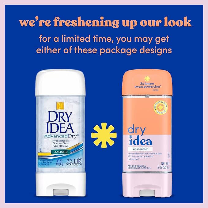 Dry Idea Gel Deodorant & Antiperspirant | 72-Hour Protection | Unscented | Hypoallergenic | Pack of 3